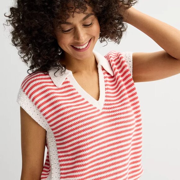 *NWT* XXL Sonoma Goods For Life Collared Sweater Vest Red & white - Picture 10 of 12